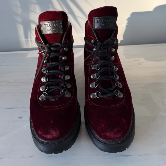 prada burgundy velvet hiker boots🥀 - Picture 3 of 13
